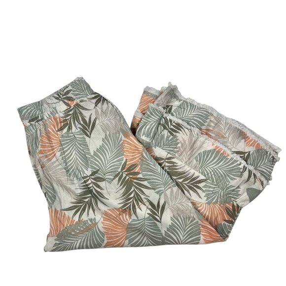 Cato Hi-Rise Cropped Linen Pants Size Large Wide Leg Capri Culotte Ruffle Hem - Picture 3 of 11